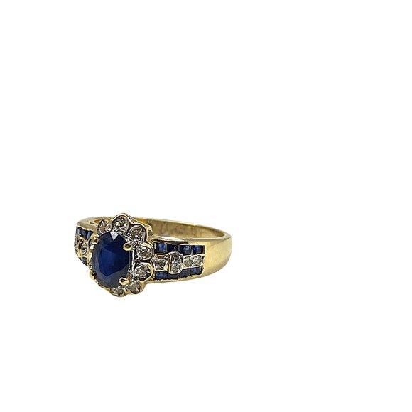 Oval Multi stone Sapphire Diamond ring in 14k Yell - Picture 4 of 4